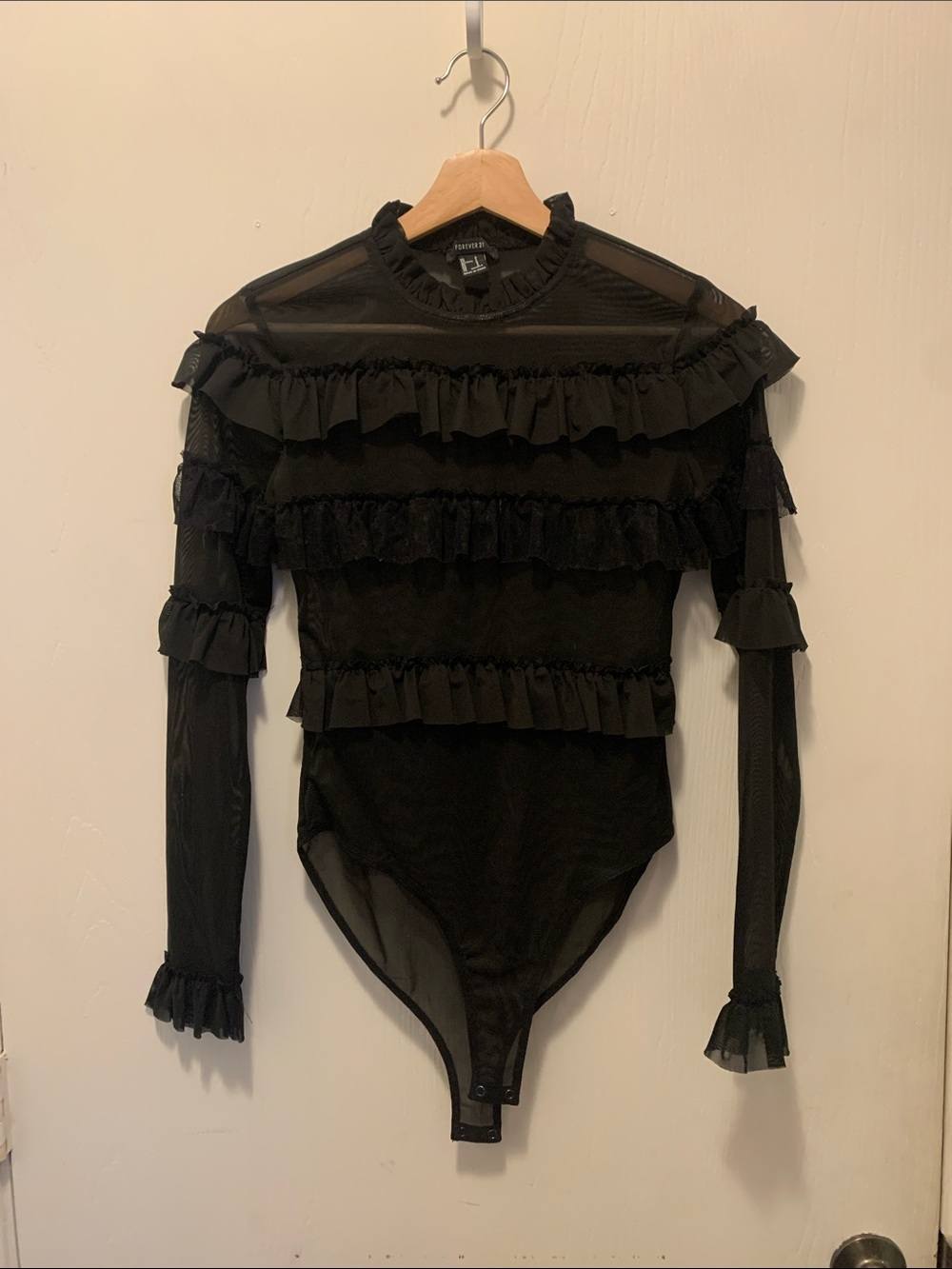 Forever 21 Black Sheer Ruffle Top